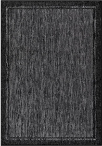 CAMILSON Indoor Outdoor Rug, 6x9 Bordered Dark Grey Black Modern Area Rugs for Indoor and Outdoor Patios, Kitchen and Hallway Mats, Washable Porch Deck Outside Carpet (Bordered Black, 6 x 9)
