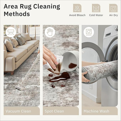 Abstract Rug 5x7 Machine Washable Area Indoor Pink Grey Low Pile Non-Slip Foldable Thin Accent Gray Rugs for Bedroom Living Room Dining Room