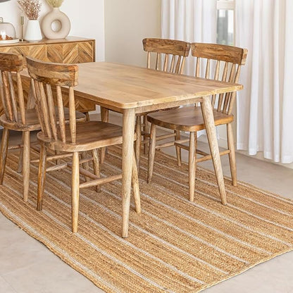 HOMEMONDE Natural Braided Jute Area Rug - 8'x10' Off White Stripe Eco Friendly Premium Fiber - Durable and Reversible Boho Farmhouse Decor Rugs for Living Room, Bedroom, Dinning Room, Kitchen, Office