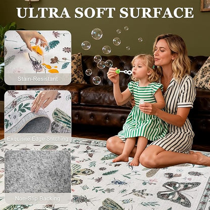 5x7 Area Rugs Living Room Rug: Vintage Washable Rug Floral Soft Carpet Indoor Floor Non-Slip Boho Stain Resistant Large Carpets for Bedroom Kids Nursery Dining Room Farmhouse Home Office Beige