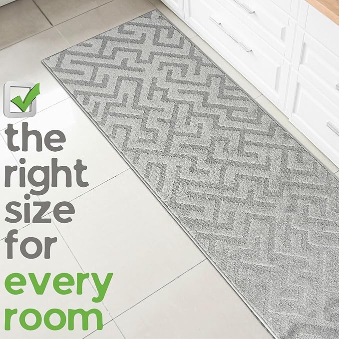 10ft Custom Cut Runner Rug for Narrow Hallways Kitchens - Deco Grey | Non-Slip | Washable & Edge Bound