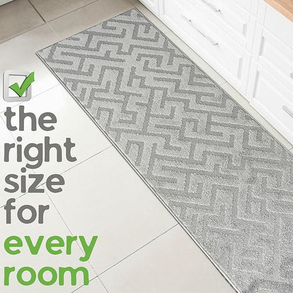 10ft Custom Cut Runner Rug for Narrow Hallways Kitchens - Deco Grey | Non-Slip | Washable & Edge Bound