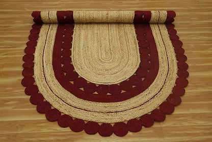 4x12 Flatweave Runner – Kilim Oval Rug, Hand Braided Jute, Handmade Boho Style, 0.27" Thick Solid Red Beige Flatweave for Corridor, Hallway, Entryway