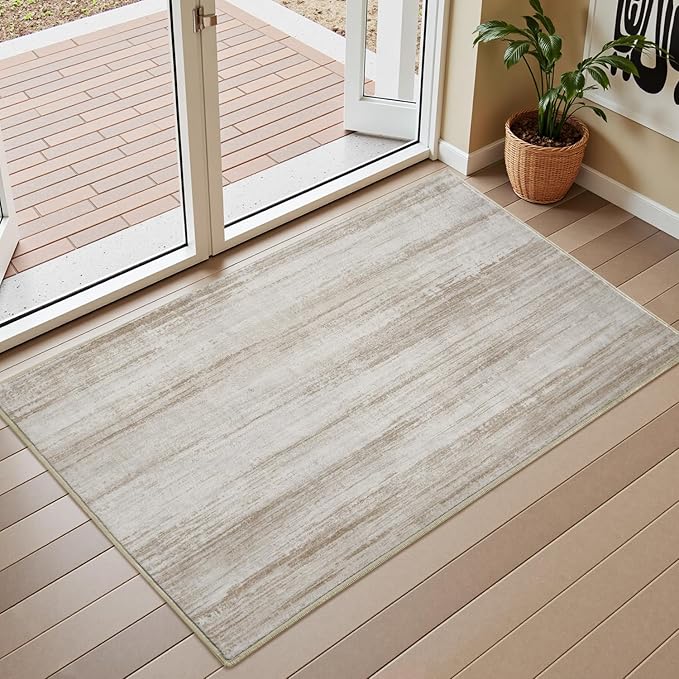 PADOOR Modern Abstract Entryway Rug - 2x3 Washable Rugs Non-Slip Door Mat, Ultra Soft Low Pile Floor Rugs Doormat for Entrance Front Door Indoor Brown