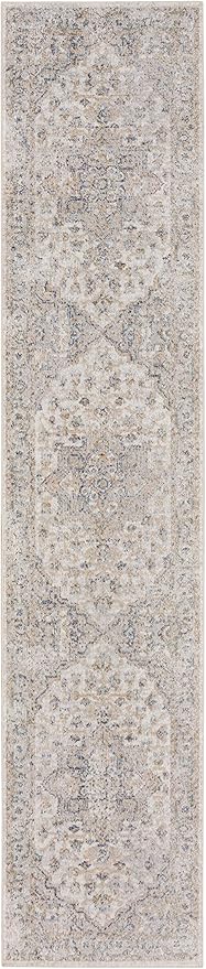 Nourison Home Astra Machine Washable Silver Grey 2'2" x 12' Area Rug - Easy Clean, Non Shedding, Bed Room, Living Room, Dining Room, Kitchen (12' Runner)
