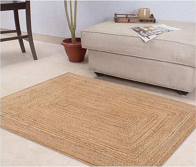 Handwoven Jute Rug for Home Décor, Boho Reversible Braided Carpet, Ethnic Rectangular Area Mat for Indoor Outdoor Living Room or Bedroom (2 Ft 6 Inch x16 Ft)