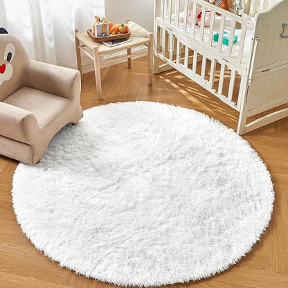 Andency White Round Area Rug for Bedroom, Soft Shag Circle Rug 6x6 for Room, Fluffy Faux Fur Carpet for Home Decor, Circular Fuzzy Plush Rug for Living Room, Playroom