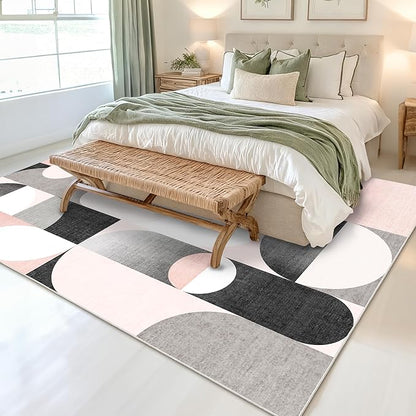 5x7 Area Rugs Pink Washable Rug for Living Room Bedroom,Large Modern Non Slip Carpet for Dining Room Farmhouse Office,Blush Grey Black