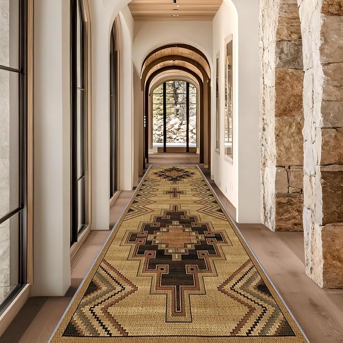 Vintage Geometric Cross Hallway Runner Rug, 2x6ft Entrance Washable Rug, Corridor & Foyer High-Traffic Area Rugs, Durable Non-Slip Mat, Soft Bedroom Rugs, Southwestern Home Decor Carpet