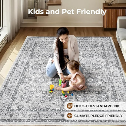 WITSHOCK Living Room Area Rugs 5x7: Soft Non-Slip Backing Washable Rugs Vintage Large Carpet for Bedroom Office Dining Room Kitchen Stain Resistant Home Decor Rug