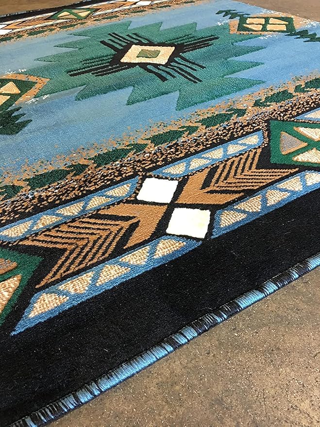 YHSF South West Native American Area Rug C318 - Easy Clean, Thick, Soft, Durable Native Tribal American Indian Inspired Rug for Bedroom/Living Room and More - Blue-Green, 3 Feet x 4 Feet 7 Inches