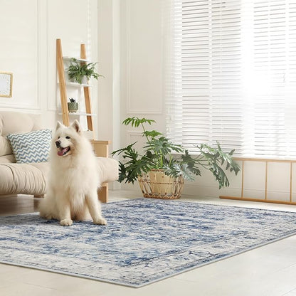 Lahome Washable Rugs 5x7 Area Rugs,Blue Rug for Bedroom Soft Rug for Bedroom Aesthetic Boys,Retro Distressed Non Slip Throw Carpet Dining Room Rugs for Under Table