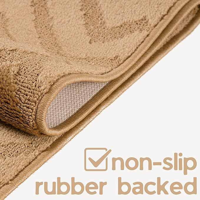 10ft Custom Cut Runner Rug for Narrow Hallways Kitchens - Gold Tan | Non-Slip | Washable & Edge Bound