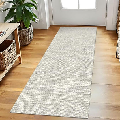 EARTHALL Woven Runner Rug 2x5 Ft Washable Runners for Hallways Cotton Rubber Backed Kitchen Runner Braided Indoor Floor Carpet Runners for Entryway, Hallway, Kitchen, Bedroom, Cream/Grayish