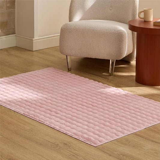 Bedsure 3x5 Fluffy Area Rugs for Living Room, Machine Washable Rugs, Non-Slip Backing, Non-Shedding, Pet Friendly Throw Rug for Bedroom Dining Room, Rug for Kids Room, Strawberry Cream