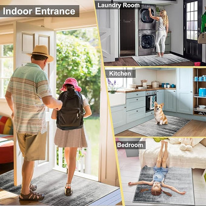 COMSLE Door Mat Soft Absorbent Indoor Front Entryway Rug Machine Washable Entrance Mats for Muddy Paws Non Slip Throw Rugs 24" x 48" Doormat for Inside Foyer Bedroom - Gray