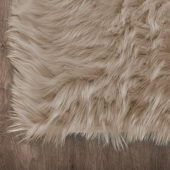 Latepis Light Brown Beige Faux Sheepskin Fur 2x10 Runner Rug for Hallway Non-Slip Shag Rug for Bedroom Living Room Rugs Carpet for Home Decor Rectangle