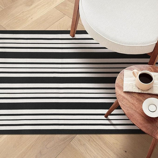KOZYFLY Black and White Striped Outdoor Doormat 27.5x43 Inches Area Rug Washable Front Porch Rug Farmhouse Front Door Mat Indoor Outdoor Rug for Door, Kitchen, Entryway, Patio