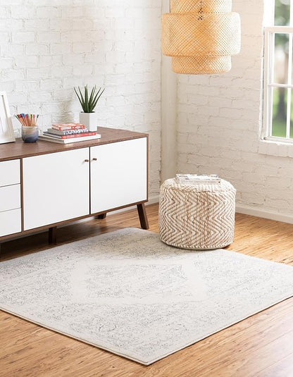 Unique Loom Isabella Collection Area Rug - Rossellini (5' Square, White/ Black)