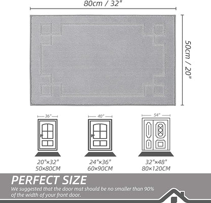BEQHAUSE Door Mat 20" x 32", Non-Slip Door Mats Indoor Entryway Rugs Washable Low-Profile Absorbent and Stain Resist Floor Mats, Dog Door Mat for Front Back Door, Muddy Wet Shoes & Paws, Light Grey