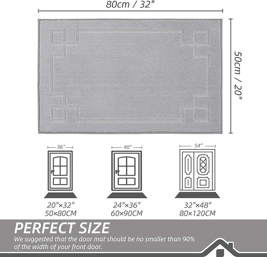BEQHAUSE Door Mat 20" x 32", Non-Slip Door Mats Indoor Entryway Rugs Washable Low-Profile Absorbent and Stain Resist Floor Mats, Dog Door Mat for Front Back Door, Muddy Wet Shoes & Paws, Light Grey