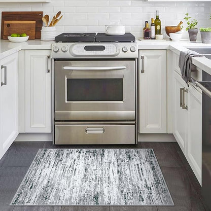 Modern Abstract Entryway Rug Indoor 2x3 Washable Rug Non-Slip Soft Small Area Rug Black Grey White Kitchen Mats Thin Print Faux Wool Floor Carpet Throw Rugs for Entrance Bedroom Home Decor