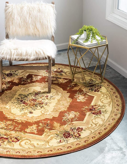 Unique Loom Versailles Collection Traditional Classic Floral Motif Area Rug (6' 0 x 6' 0 Round, Terracotta/ Ivory)