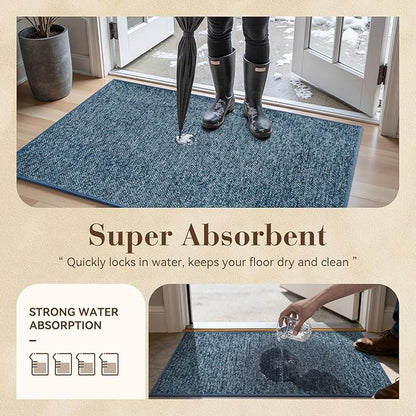MontVoo Door Mat Indoor Entrance Doormat, Absorbent Durable Rubber Non Slip Front Door Mat for Inside Entry Entryway Dirt Trapper Welcome Mat, Navy Blue 32''x48''