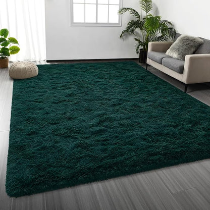 Large Shag Area Rugs 8 x 10, Plush Fuzzy Rugs for Living Room, Ultra Soft Fluffy Furry Rug for Bedroom, Indoor Carpet Nursery Rugs for Kids Room Home Decor, Deep Green