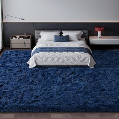 Large Shag Area Rugs 10 x 14, Plush Fuzzy Rugs for Living Room, Ultra Soft Fluffy Furry Rug for Bedroom, Anti-Skid Indoor Solid Carpet Nursery Rugs for Kids Room Home Decor, Navy Blue
