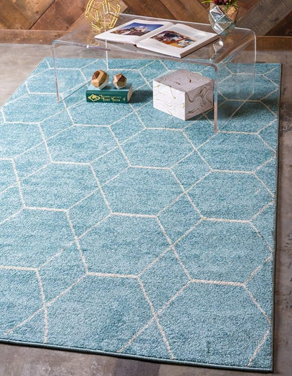 Unique Loom Trellis Frieze Collection Area Rug - Geometric (4' 1" x 6' 1", Light Blue/ Ivory)