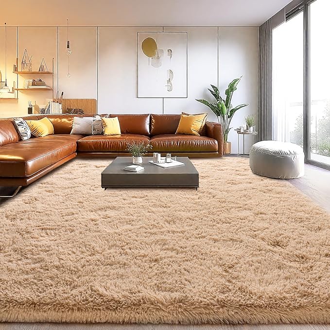 Area Rugs for Living Room, Soft Shaggy Carpets for Living Room, Fuzzy Rugs for Kids' Room, Perfect Decor for Modern Home Camel 8x10 Feet