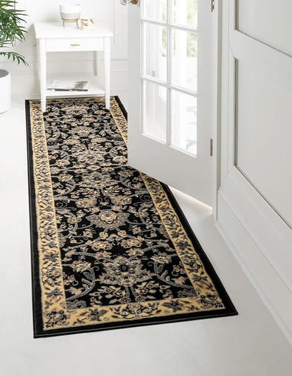 Unique Loom Sialk Hill Collection Area Rug - Washington (2' 11" x 16' 5" Runner Black/Gray)