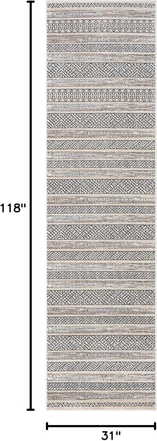 Well Woven Francesca Beige Tribal Geometric Distressed High-Lo Pile (2'7" x 9'10") Runner Rug