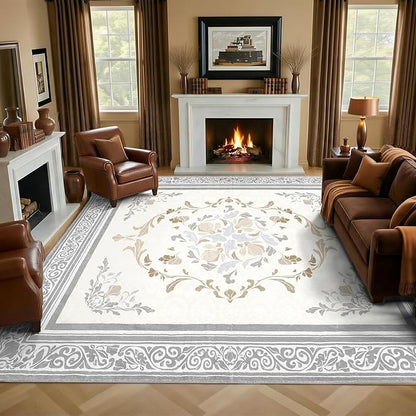 SOULFUL Medium Pile 4x6 Rugs for Living Room - Cozy Soft Underfoot Area Rug - Light Taupe Boho Floral - Washable Non-Slip - Perfect for Bedroom Kids Room Under Dining Table Office