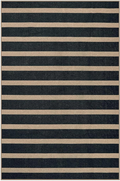Lahome Striped Easy Jute Area Rug 6x9, Outdoor Patio Rug Neutral Black Carpet for Living Room Classroom, Farmhouse Low Pile Non Slip Non Shedding Floor Carpet for Dining Room Office