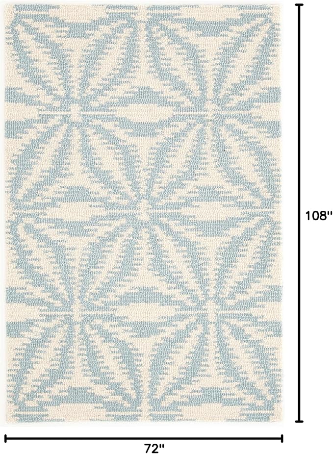 Dash & Albert Aster Sky Hand Micro Hooked Wool Rug, 6 X 9 Feet, Blue Geometric Pattern