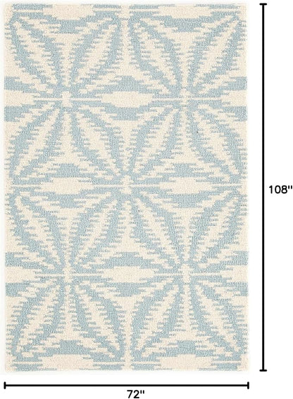 Dash & Albert Aster Sky Hand Micro Hooked Wool Rug, 6 X 9 Feet, Blue Geometric Pattern