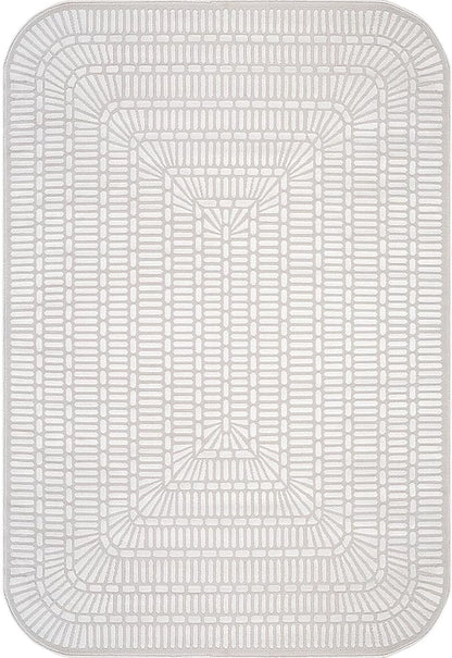 Beverly Rug Modern Geometric Area Rug 6x9 Low-High Pile Durable Soft Abstract Grid Indoor Rugs for Living Dining Room Office Stain Resistant Non Shedding Casual Indoor Carpet Beige White 6 x 9