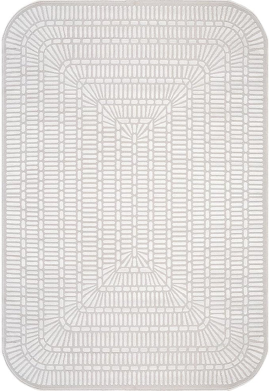 Beverly Rug Modern Geometric Area Rug 8x10 Low-High Pile Durable Soft Abstract Grid Indoor Rugs for Living Dining Room Office Stain Resistant Non Shedding Casual Indoor Carpet Beige White 8 x 10