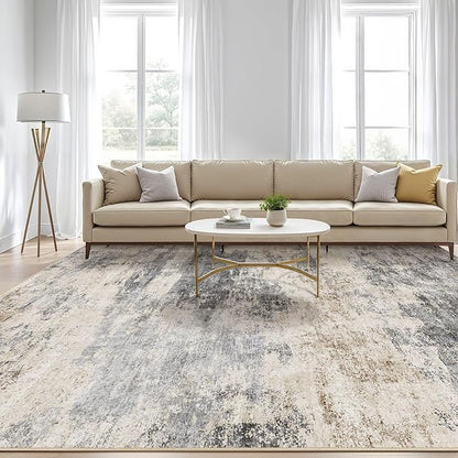7x9 Area Rugs Living Room: Washable Large Abstract Modern Soft Rug Stain Resistant Indoor Floor Non Slip Accent Carpet for Bedroom Nursery Playroom Dining Room Office Dorm Home House- Grey Brown