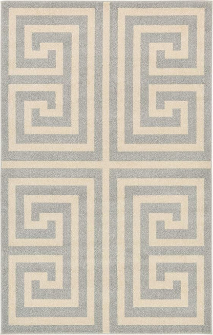 Unique Loom Athens Collection Classic Geometric Modern Border Design Area Rug (5' 0 x 8' 0 Rectangular, Gray/ Beige)