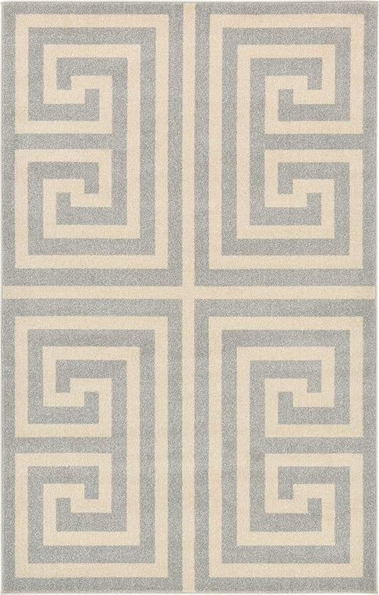 Unique Loom Athens Collection Classic Geometric Modern Border Design Area Rug (5' 0 x 8' 0 Rectangular, Gray/ Beige)