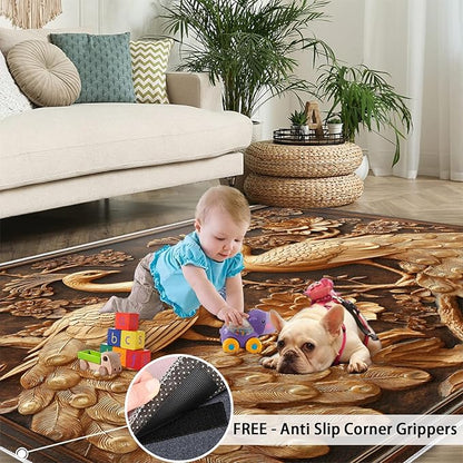 Peacock Rugs for Bedroom - 2x3 Rug, European Style Area Rugs for Living Room, Peacock Decor Carpet, Gold Peafowl Washable Area Mat, Luxury Carpet - Peafowl Home Decor & Gifts