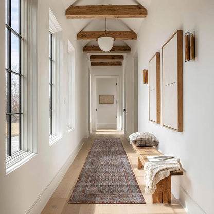 Kuden 2'6"x7' Runner Rug, Machine Washable Area Rug with Non-Slip Backing, Vintage Style, Soft, Easy Clean, Low Pile Rug for Hallway, Entryway, Kitchen, Bedroom