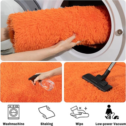 Soft Fluffy Area Rug for Bedroom, Orange Fuzzy Shaggy Oval Throw Rugs for Bedside, Non-Slip Cozy Plush Shag Carpet for Girls Kids Room Nursery Dorm Living Room, 2.6 x 5.3 Feet