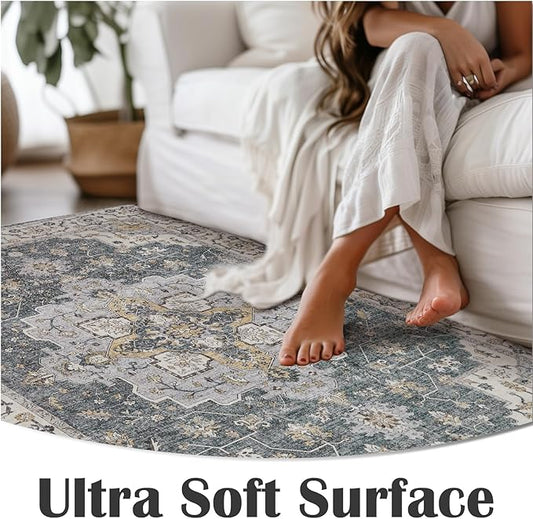 jinchan Runner Rug 2x6 Vintage Hallway Rug Boho Washable Runner Floral Medallion Retro Lightweight Non Slip Classic Thin Soft Carpet for Kitchen Bedroom Bathroom Laundry Room Doorway Grey