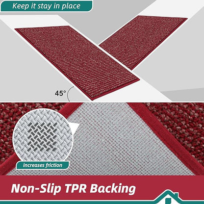 BEQHAUSE Dirt Trapper Door Mat 24" x 60", Non-Slip Washable Doormats Entrance Mat, Dirt Resistant and Absorbent Welcome Mat, Low Profile Floor Mats for Front Back Door and Entryway, Red
