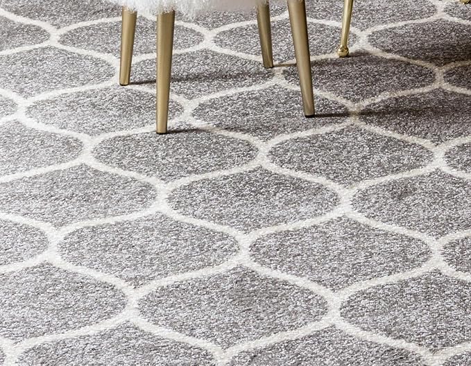 Rugs.com Lattice Frieze Collection Rug – 8' Square Light Gray Medium Rug Perfect for Living Rooms, Kitchens, Entryways