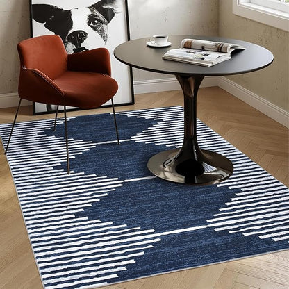 HelloTree Area Rug 4x6 Geometric Rug,Washable Modern Neutral Stain Resistant Indoor Carpet Boho Living Room Moroccan Rugs Fluffy Rug for Living Room Bedside Room Decor for Family-Blue